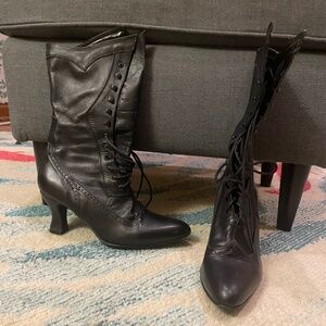 Real Leather lace up Victorian style boots